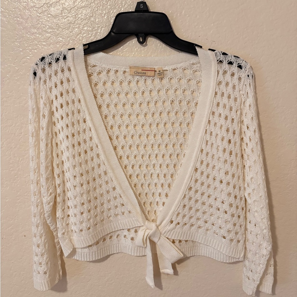 Choices White Open-Knit Cardigan